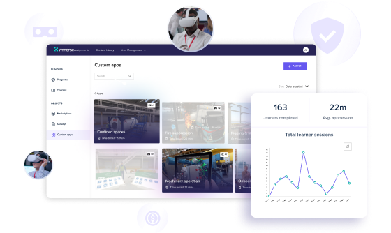 Picture showing Immerse software dashboard and VR learners